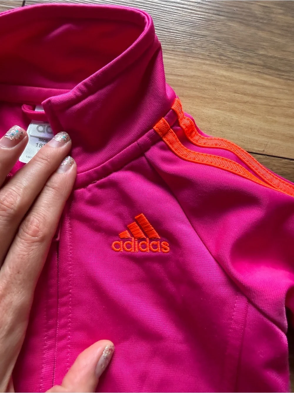 Adidas Toddler 2 Piece Tracksuit Set Pink Orange 18M Three Stripe Jacket Pants